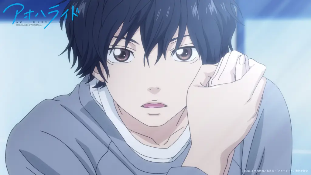 Gambar yang menampilkan Yoshioka Futaba, Kou Mabuchi, dan teman-teman mereka Karakter-karakter utama Ao Haru Ride