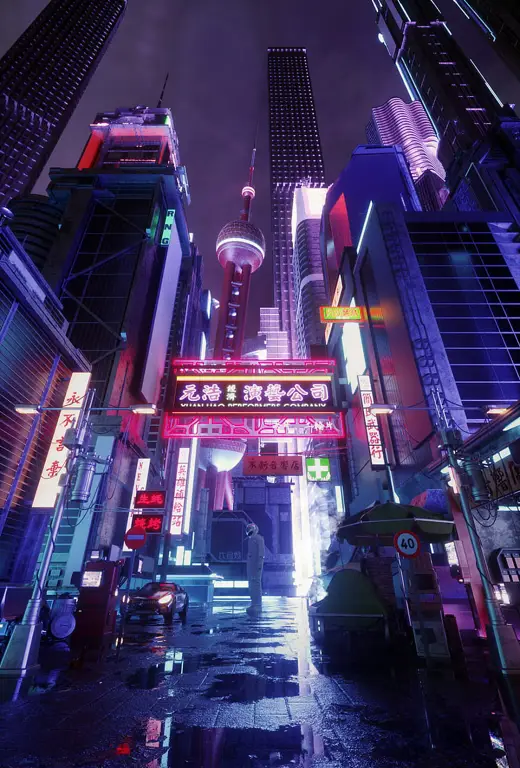Visual Cyberpunk yang Futuristik Kota cyberpunk dalam anime