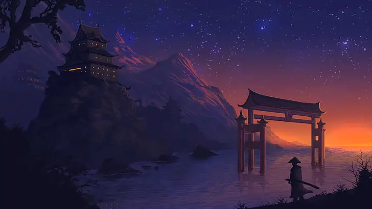 Pemandangan Malam Anime Pemandangan malam yang indah dalam gaya anime