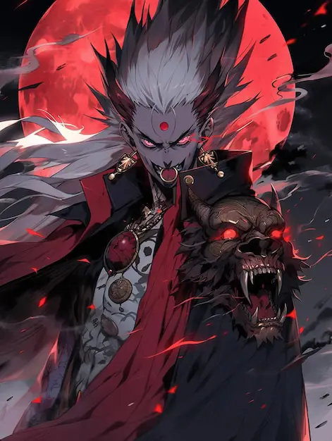 Ekspresi karakter yang intens dalam adegan berdarah Karakter anime dengan darah di wajahnya