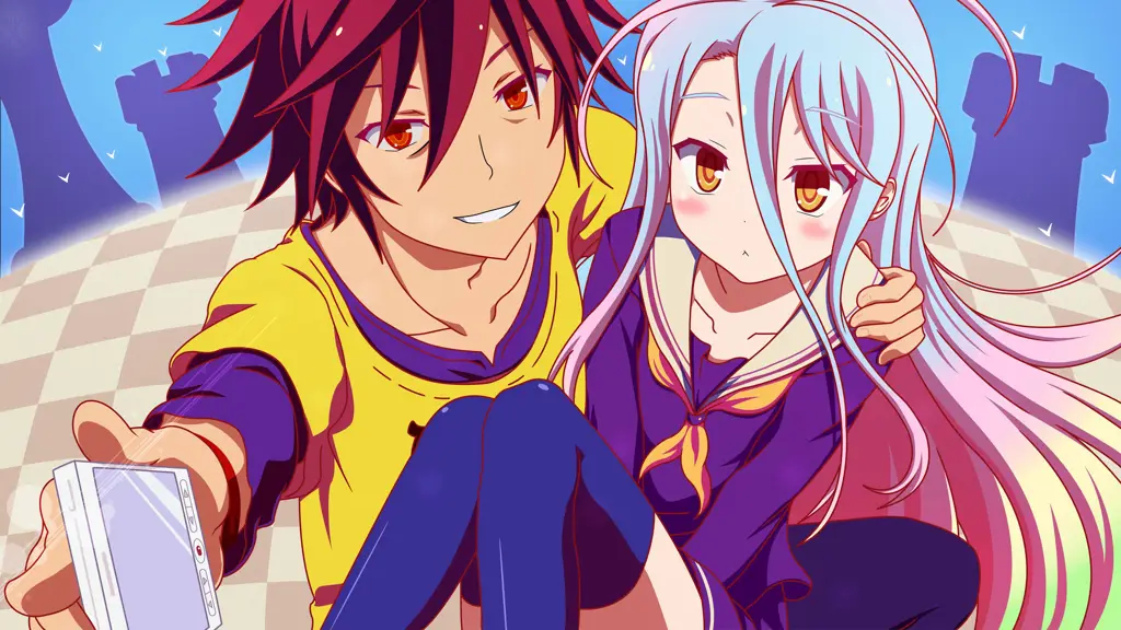 Shiro dan Sora dalam petualangan mereka Gambar Shiro dan Sora dari No Game No Life