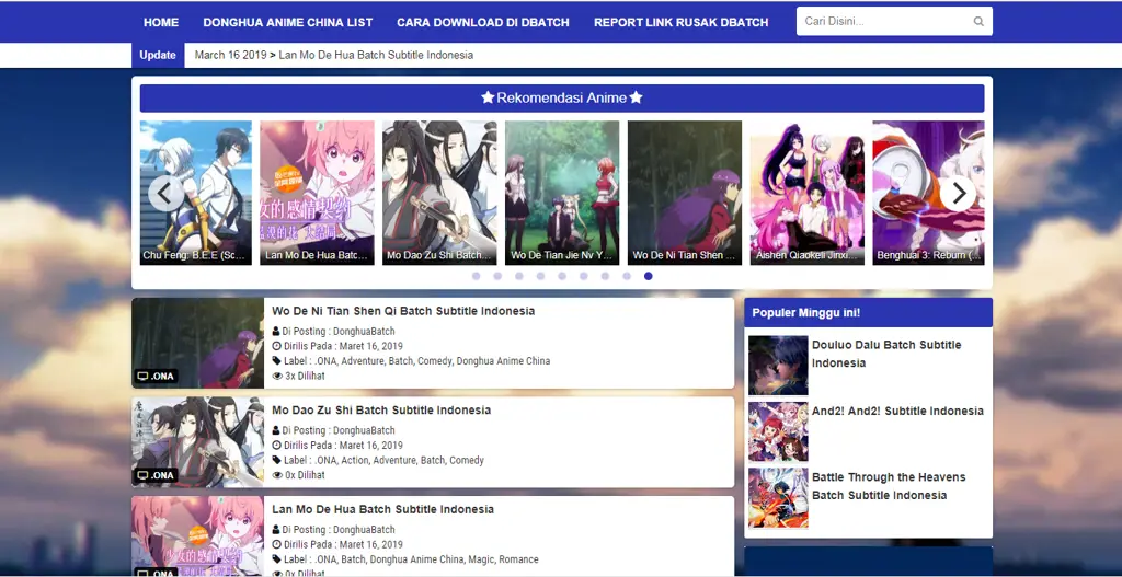 Contoh tampilan situs download anime Antarmuka situs web download film anime