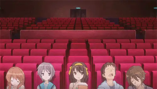Karakter anime menikmati film terbaru Karakter anime menonton film bersama