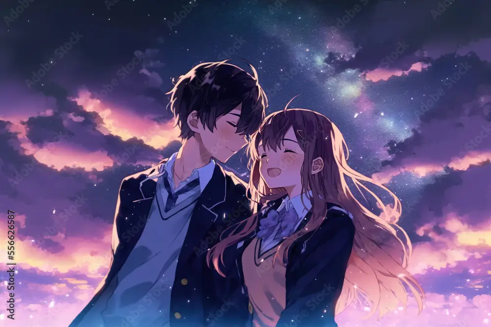 Ilustrasi pasangan anime yang menggambarkan cinta dan persahabatan Ilustrasi pasangan anime romantis