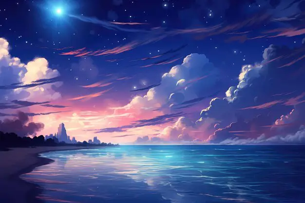 Suasana romantis di malam hari dalam film anime Pemandangan malam yang romantis dalam film anime