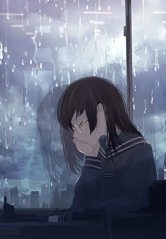 Ekspresi emosional karakter anime Gadis anime sedih menangis