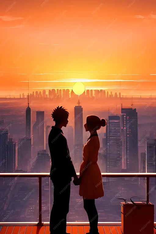 Adegan romantis dalam film anime Ilustrasi adegan romantis dari film anime