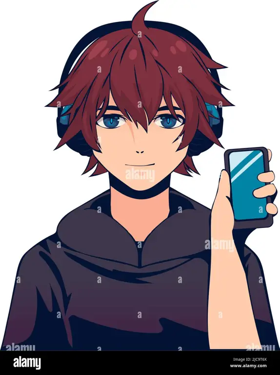 Kenikmatan menonton anime di smartphone Seseorang yang bahagia menonton anime di ponsel