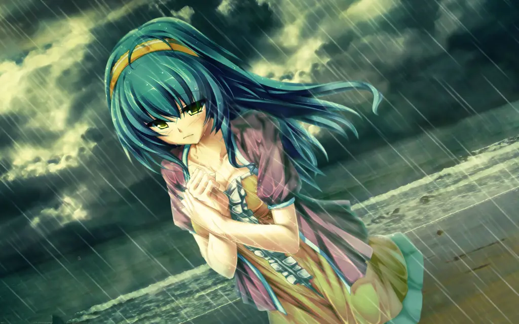 Ekspresi Yumemi yang menggambarkan kesedihan dan harapan Gambar karakter anime wanita yang sedih