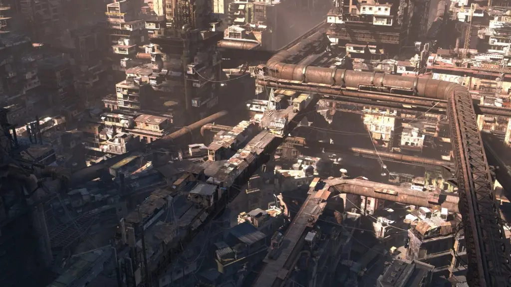 Suasana kota futuristik yang menawan Pemandangan kota futuristik dalam film Alita: Battle Angel