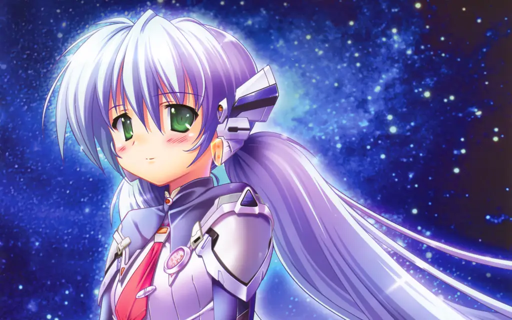 Yumemi dan Kenzo di Planetarium yang Rusak Gambar diam dari film anime Planetarian menampilkan Yumemi dan Kenzo.
