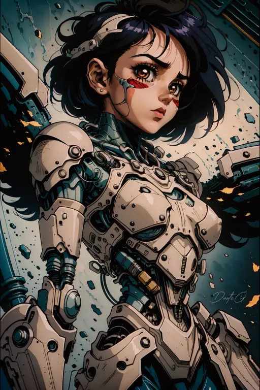 Perbandingan gaya seni manga dan film Panel manga Alita: Battle Angel