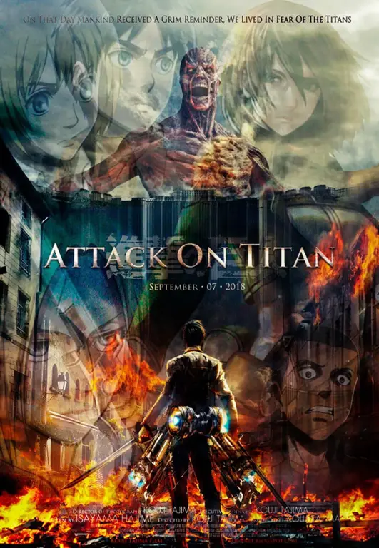 Poster film Attack on Titan yang menampilkan para karakter utama Poster film Attack on Titan