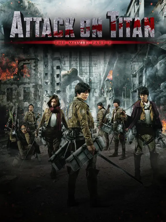 Poster film Attack on Titan anime movie 2 yang menampilkan karakter utama Poster film Attack on Titan anime movie 2