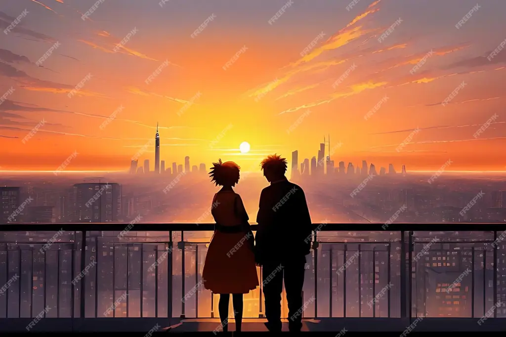Adegan Romantis Anime Ilustrasi adegan romantis dalam film anime