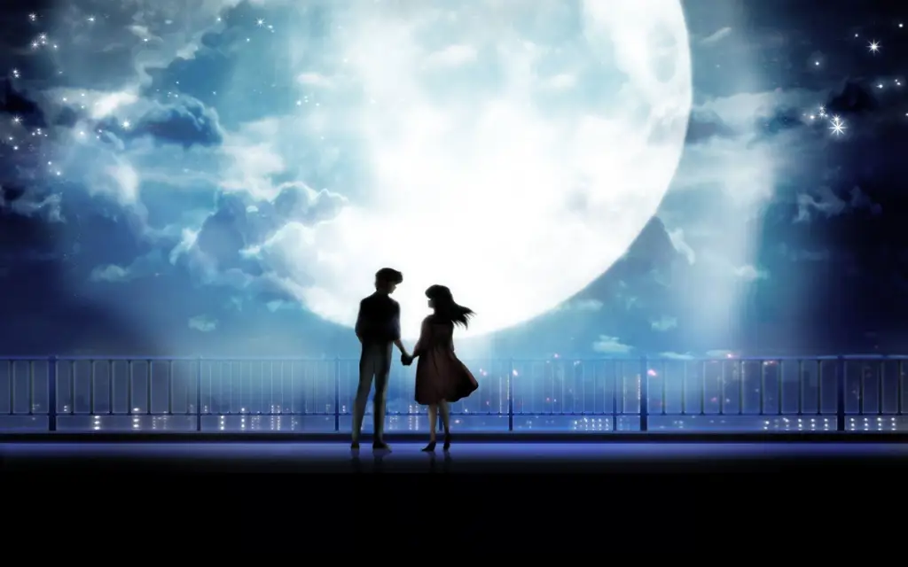 Ekspresi cinta dalam anime Pasangan anime romantis bergandengan tangan
