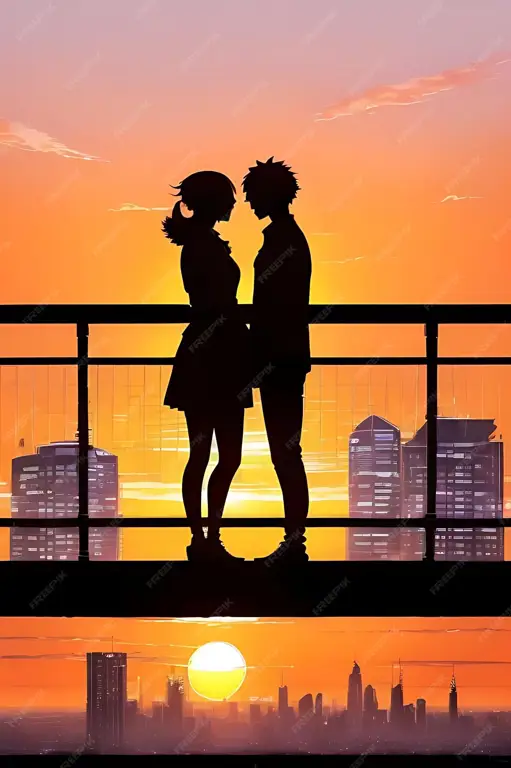 Suasana romantis dalam film anime Ilustrasi adegan romantis anime