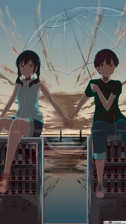 Tokoh utama dalam film Weathering With You Gambar Hodaka dan Hina dari film Weathering With You