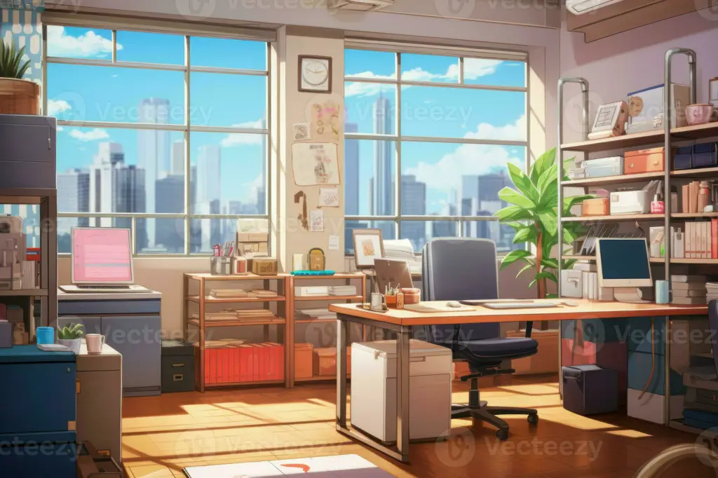 Setting Kantor yang Menegangkan Suasana kantor dalam film anime