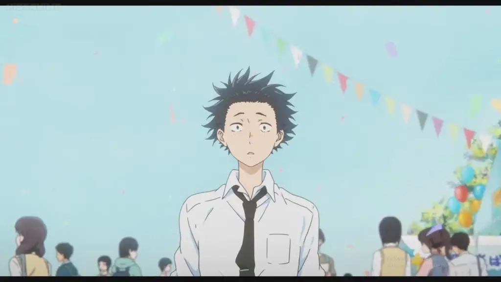 Adegan dari film A Silent Voice. Adegan mengharukan dari film A Silent Voice.