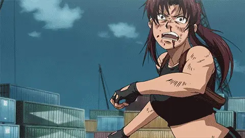 Pertarungan yang Dinamis dan Detail Adegan pertarungan dalam anime Black Lagoon dengan kualitas animasi yang tinggi