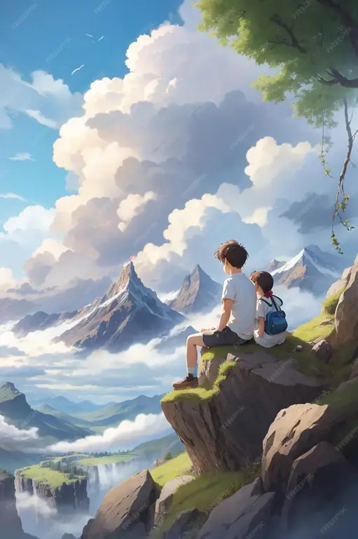 Momen romantis dalam anime Pasangan anime menonton matahari terbenam