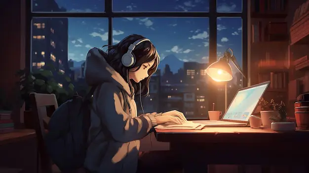 Menonton Anime di Laptop Seseorang menggunakan laptop untuk menonton anime