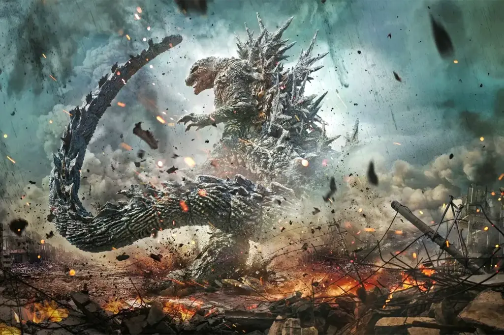 Adegan kehancuran akibat serangan Godzilla Kehancuran yang disebabkan oleh Godzilla dalam film anime