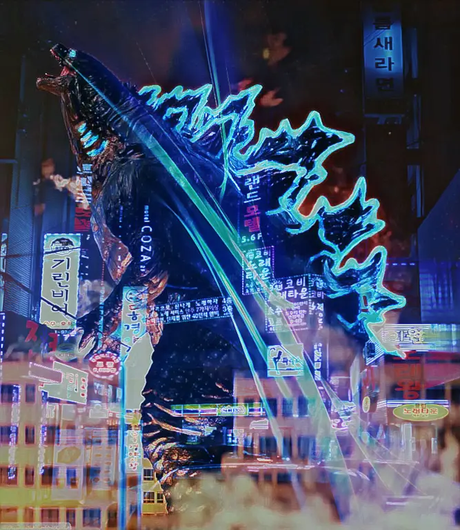 Kekuatan Destruktif Godzilla Godzilla menghancurkan kota dalam gaya anime