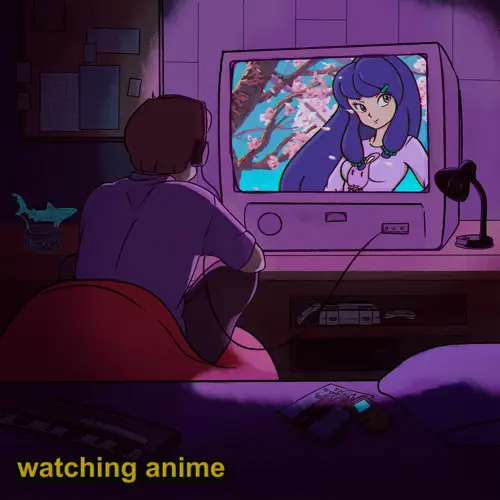 Menikmati Film Anime Terbaru Seseorang menonton anime di laptopnya