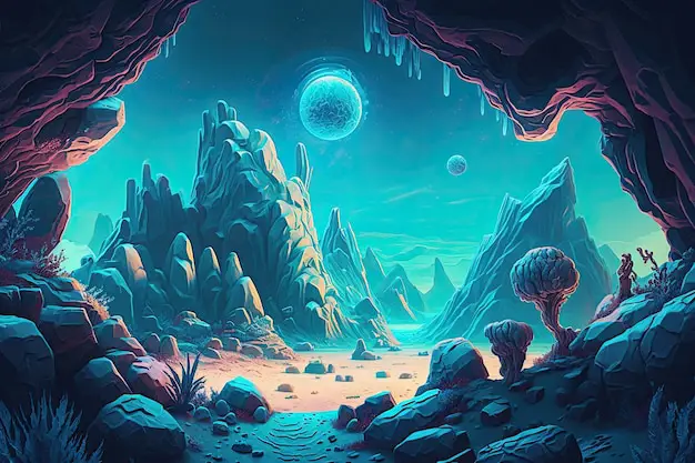 Keindahan Planet-Planet di Dunia Fantasi Planet alien bergaya anime