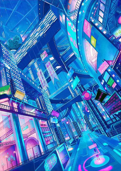 Adegan di Kota Futuristik Adegan film Planet Anime Movie di kota futuristik