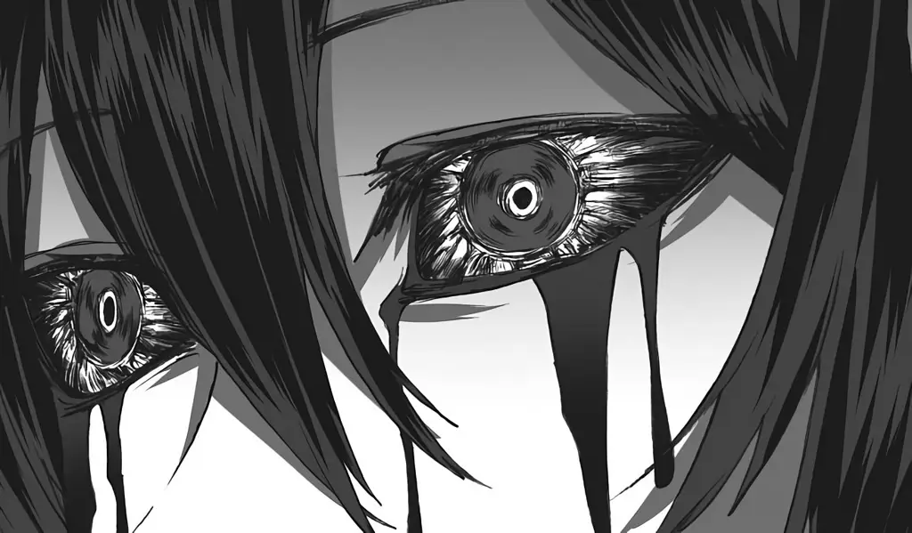 Ilustrasi mata anime yang menggambarkan ketegangan dan misteri Ilustrasi mata anime yang menyeramkan