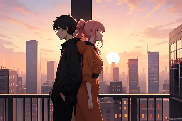 Suasana romantis saat menonton anime Adegan romantis anime di malam hari