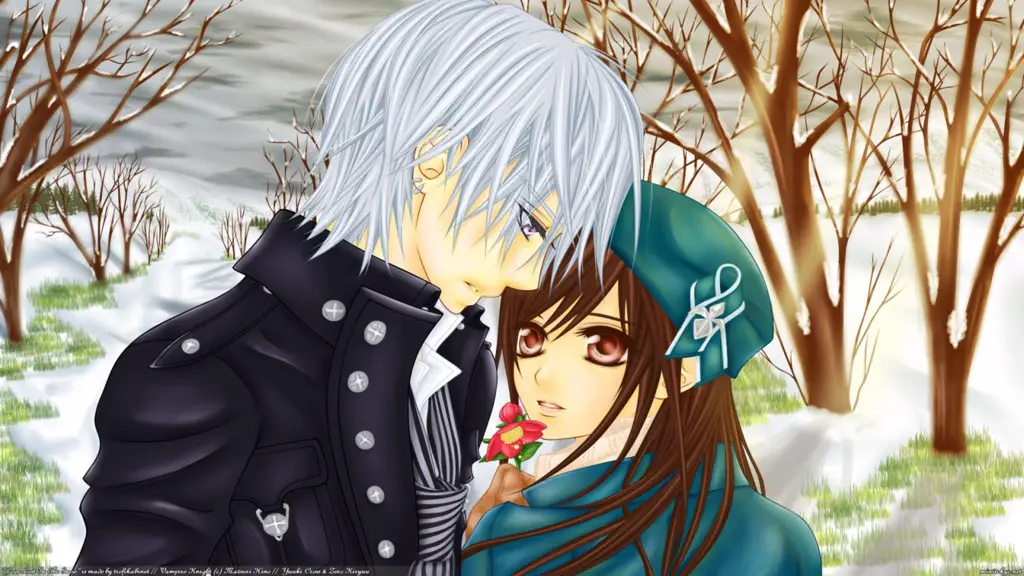 Ilustrasi pasangan anime yang sedang jatuh cinta di tengah suasana horor Pasangan anime romantis di tempat menyeramkan