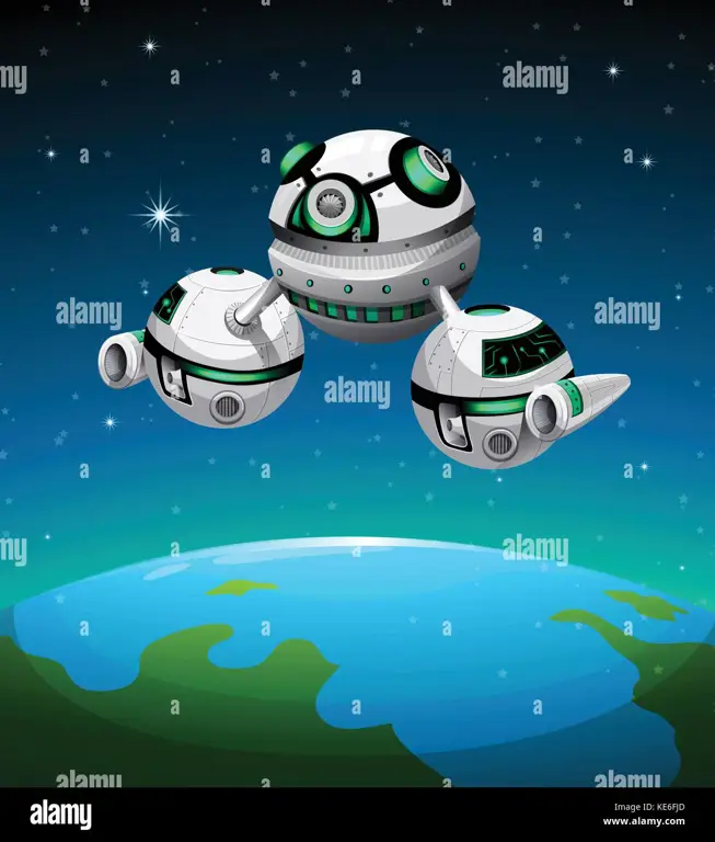Petualangan di luar angkasa yang menakjubkan Pesawat ruang angkasa anime terbang di atas planet