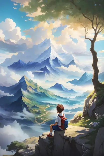 Momen romantis dalam anime Pasangan anime menonton matahari terbenam
