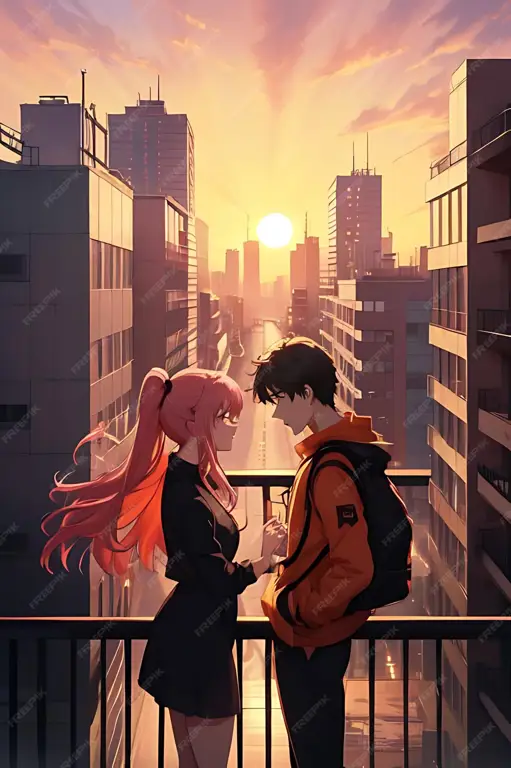 Adegan Romantis Anime Ilustrasi adegan romantis anime