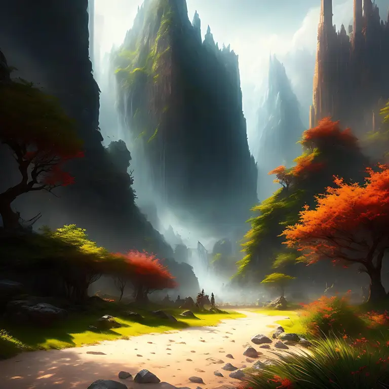 Dunia Fantasi yang Menakjubkan Pemandangan alam fantasi dari film anime