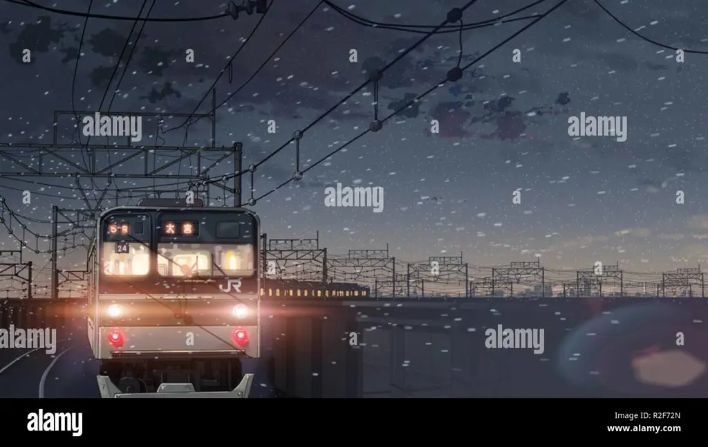Momen haru biru di stasiun kereta Adegan kereta api dalam film 5 Centimeter per Second