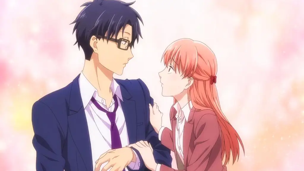 Menikmati film anime romantis komedi bersama pasangan Gambar pasangan anime menonton film bersama.