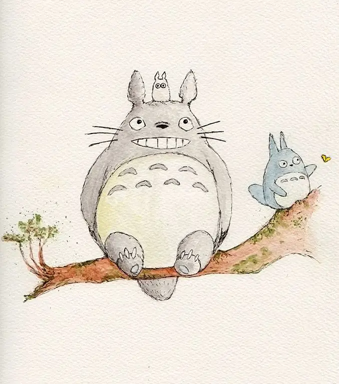 Totoro dan Sahabatnya Gambar Totoro dan dua anak perempuan