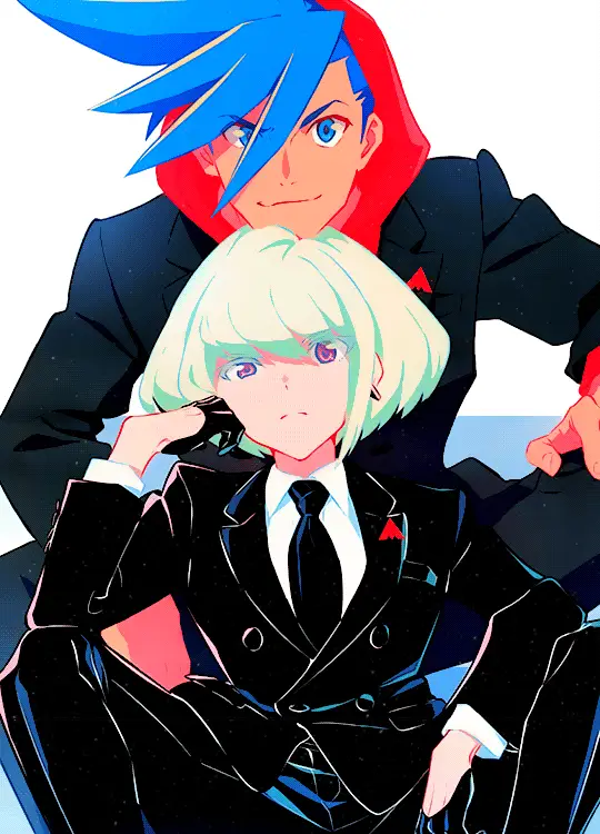 Gaya visual Promare yang unik dan berani. Contoh artwork dari film Promare dengan warna-warna vibrant.
