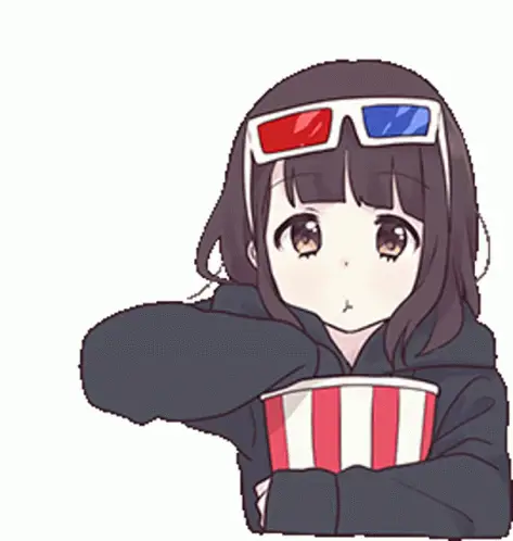 Menikmati film anime komedi dengan popcorn Popcorn dan film anime di layar