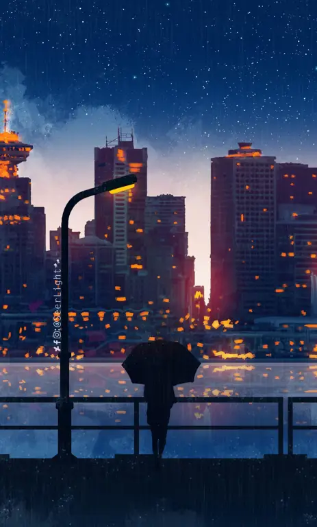 Pengaruh Anime dalam Desain Ilustrasi pemandangan kota bergaya anime