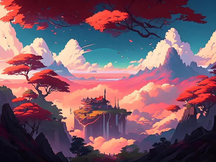 Pemandangan alam fantasi yang indah dalam anime Pemandangan alam fantasi dalam anime