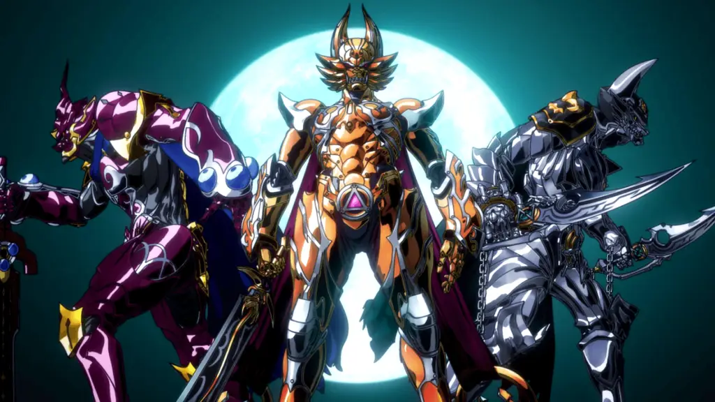 Adegan pertarungan yang epik dan menegangkan antara Makai Knight dan Horrors Adegan pertarungan dalam film Garo anime movie