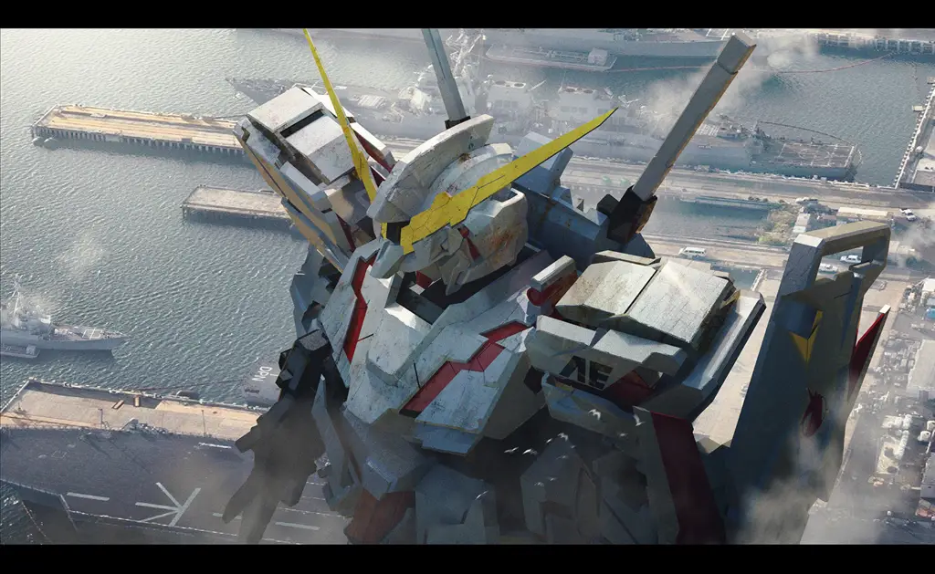 Pertarungan Mecha yang Spektakuler Adegan pertarungan epik di film Gundam.
