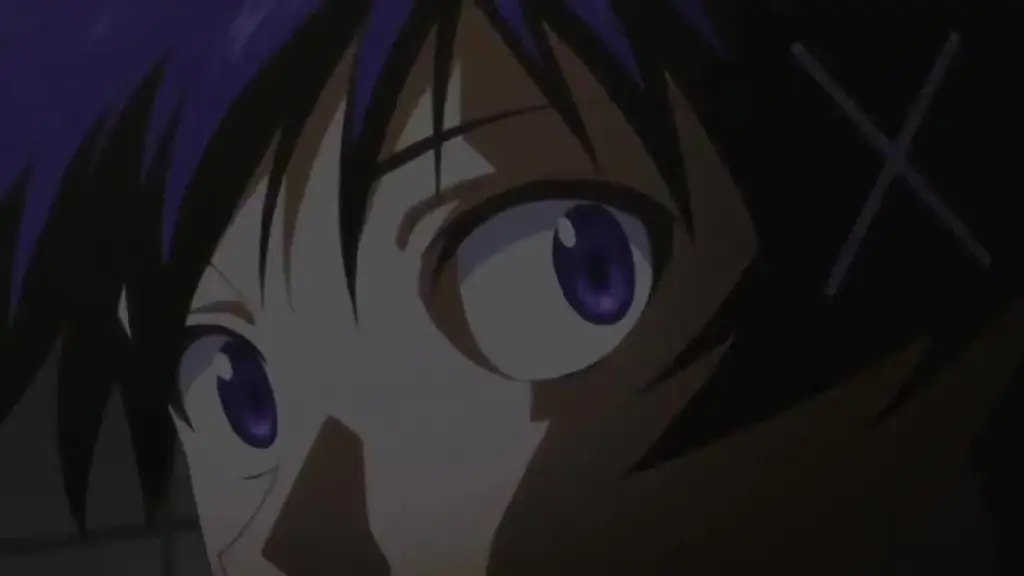 Gambar yang menangkap momen romantis antara Raku dan Chitoge Screenshot adegan romantis dari anime Nisekoi